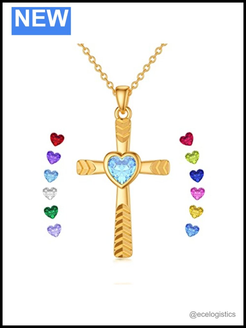 Gold Plated Sterling Silver Cross Birthstone Pendant Necklace